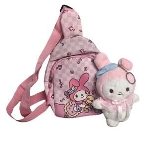 Sanrio My Melody Backpack & Keychain Plush Sling Bag Hello Kitty Friend NWOT